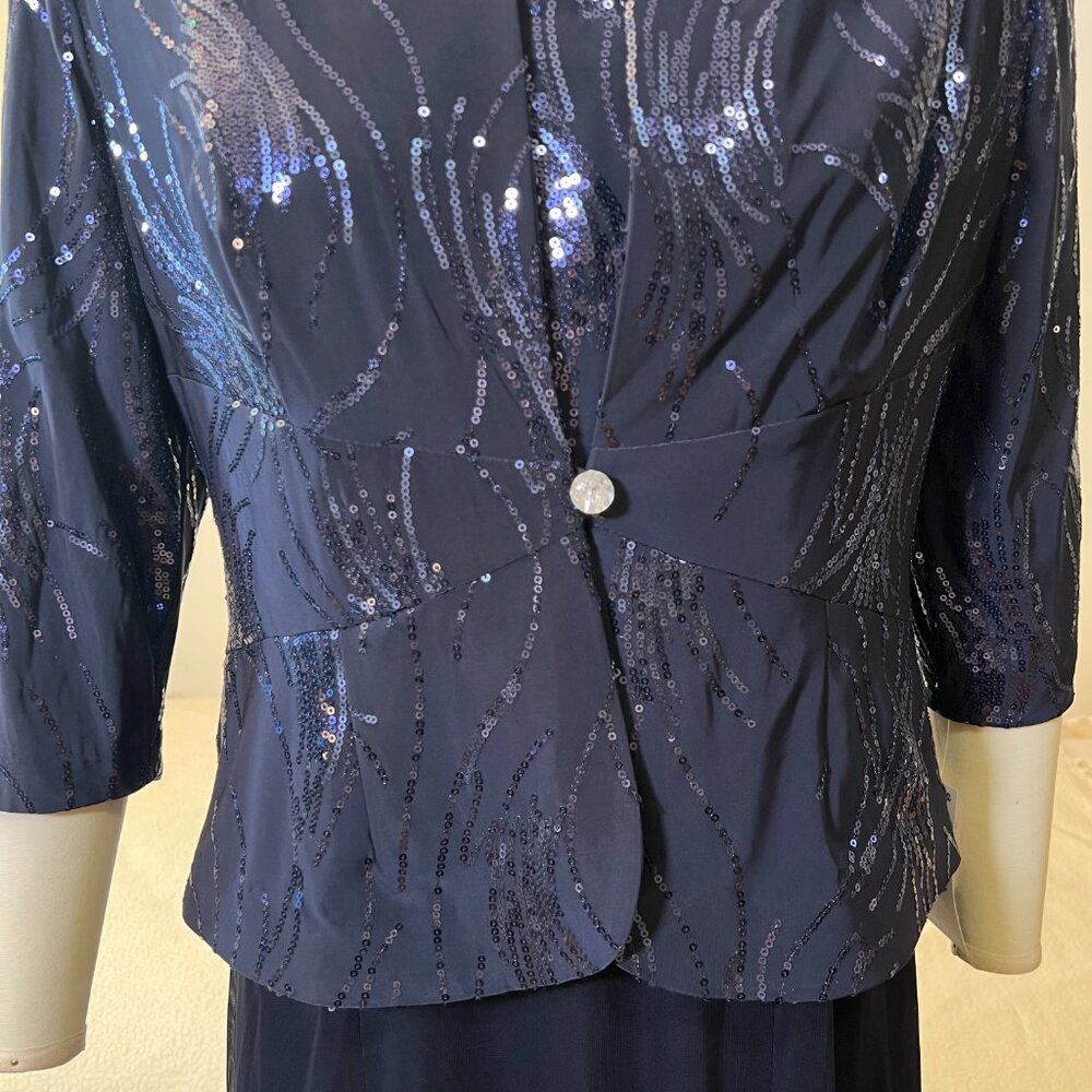 NWT ALEX EVENINGS Navy Blue Sequined A-ine Midi Petite Dress & Jacket - Size 12P - Picture 9 of 14